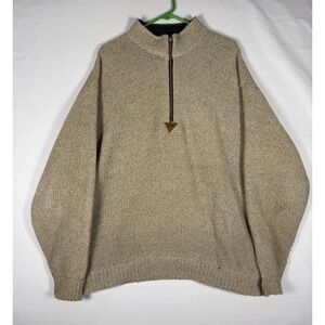 Cabelas Sweater Mens Large Tall Beige Waffle Knit 1/4 Zip Wool Blend VTG